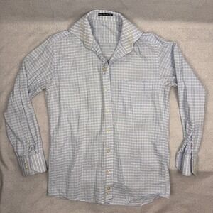 Van Dyke Men's Button Down Shirt Blue White Check 15 34/35 Classic Fit